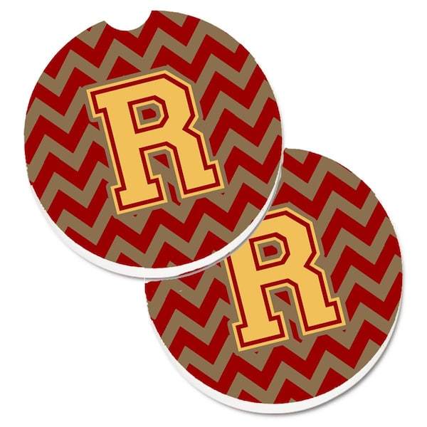 Carolines Treasures Letter R Chevron Garnet and Gold Cup Holder Car Coaster, PK2 CJ1048-RCARC - main